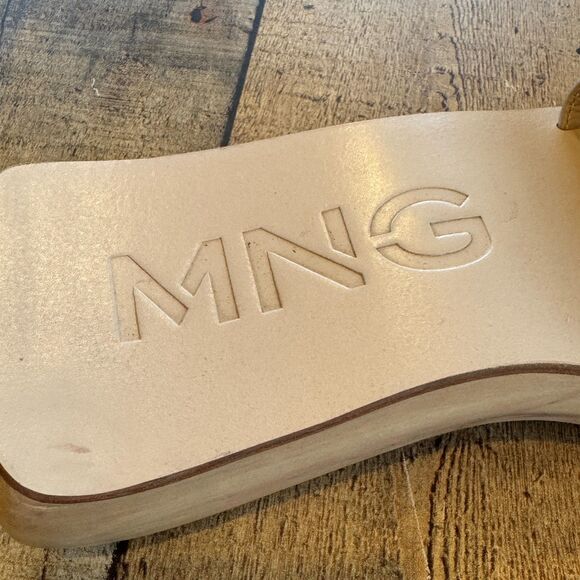 Mango Leather Mules Slides Wood Heel Sole Size 11 Summer Tan Nude - Picture 7 of 10